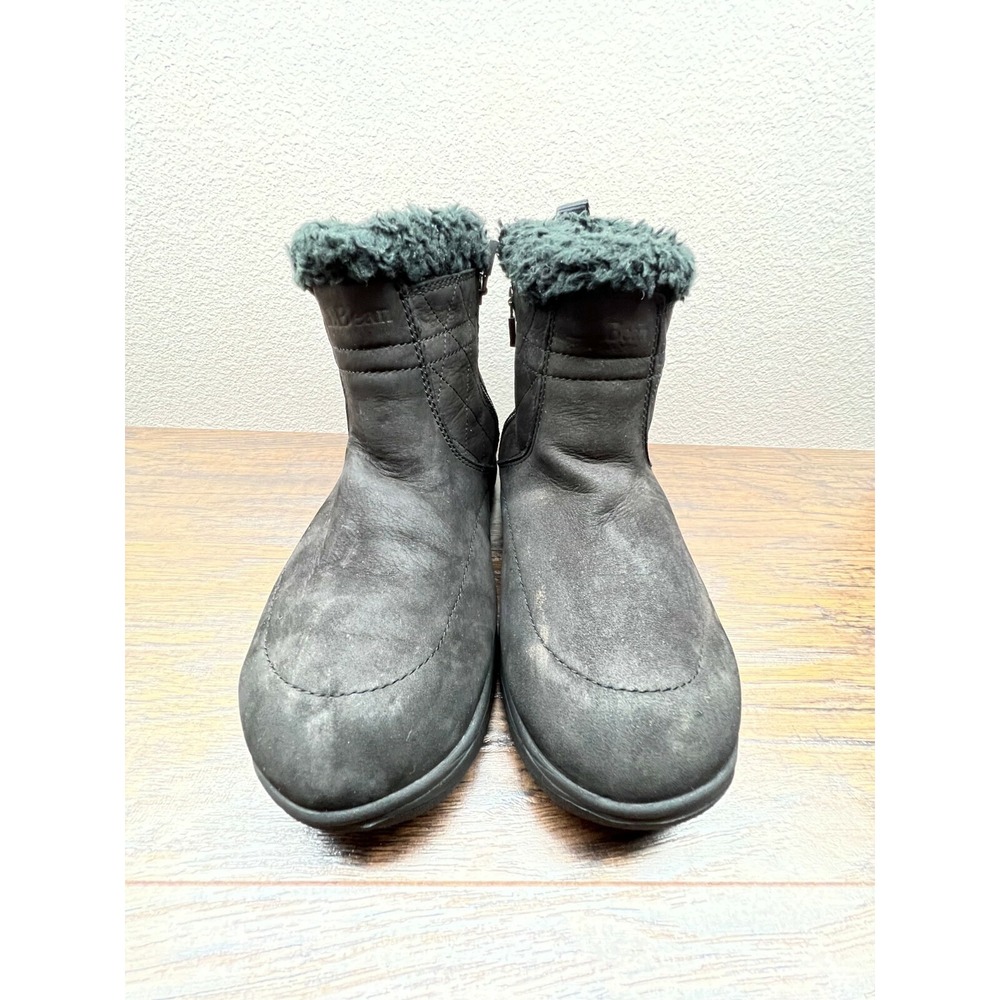 L.L. Bean Womens Boots Size 6Tek 2.5 Waterproof Black Nubuck Leather Sherpa Zip - Picture 2 of 10